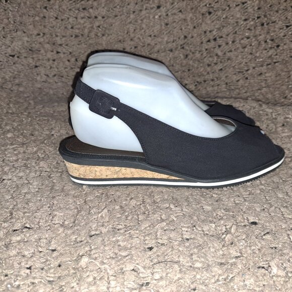 BRUNATE-Bungalow-Fabric Slingback Cork Wedge-Peep Toe-Sz 38.5-Near Mint - Picture 5 of 8